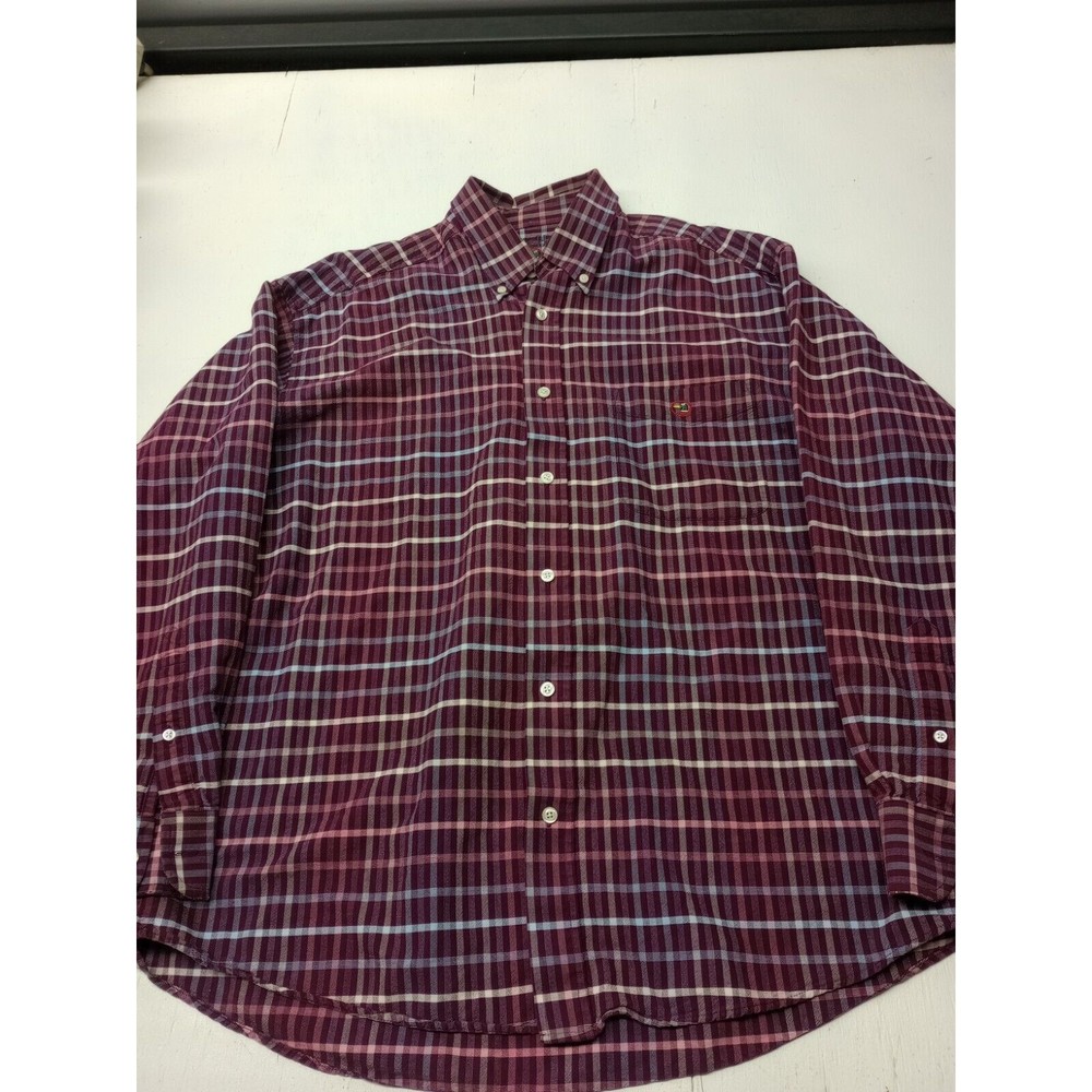 Duck Head Classic Oxford Mens L Button Down Shirt Long Sleeve Plaid Purple